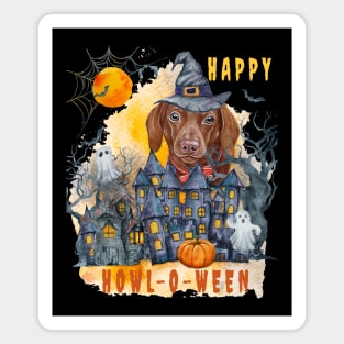 Dachshund Happy Howl-o-ween Ghost Houses Funny Watercolor Magnet